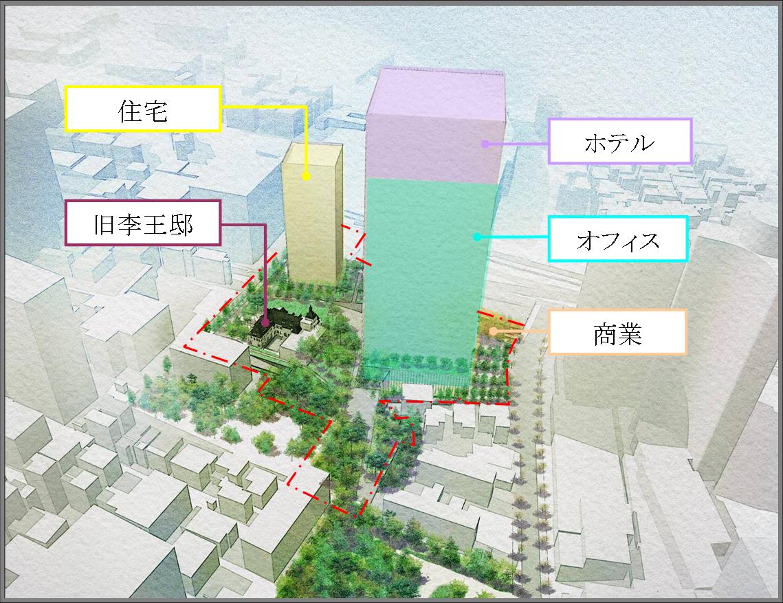 紀尾井町計画（仮称）の完成予想図（資料：西武プロパティーズ）